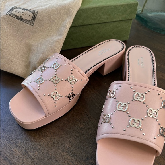 Gucci Perfect Pink Malaga Leather Interlocking G Sandals Slides 42 - Picture 5 of 11